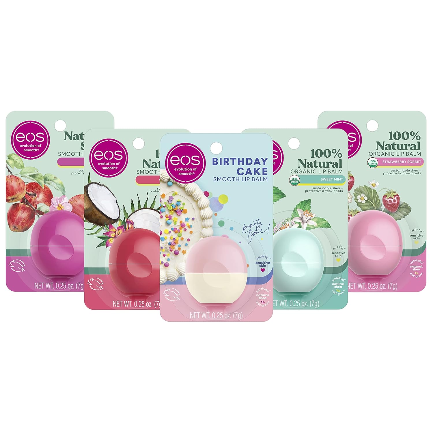 Eos Shea Lip Balm Sampler, Lip Care To Moisturize Dry Lips, Sustainably-Sourced Ingredients, 0.25 Ounce (Pack Of 5)