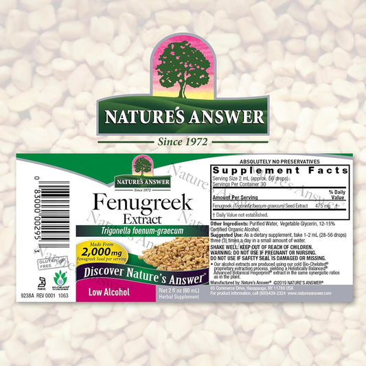 Nature's Answer Fenugreek Seed with Organic Low Alcohol 2 Fluid Ounce | Female Reproductive Support | Aid For Mothers | Lactation Support | Natural Menopause Aid : Grocery & Gourmet Food