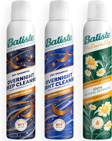 Batiste Hit Snooze Bundle - 3-Pack Dry Shampoo Variety Bundle For Effortless Overnight Cleansing And Refreshed Hair: Naturally, Overnight Light Cleanse, And Overnight Deep Cleanse - 3 X 200Ml