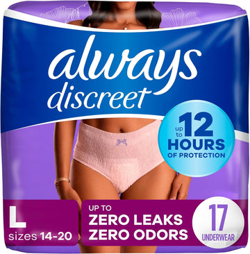 Always Discreet Adult Incontinence & Postpartum Underwear For Women, Maximum, Large, 17 Count (Packaging May Vary)