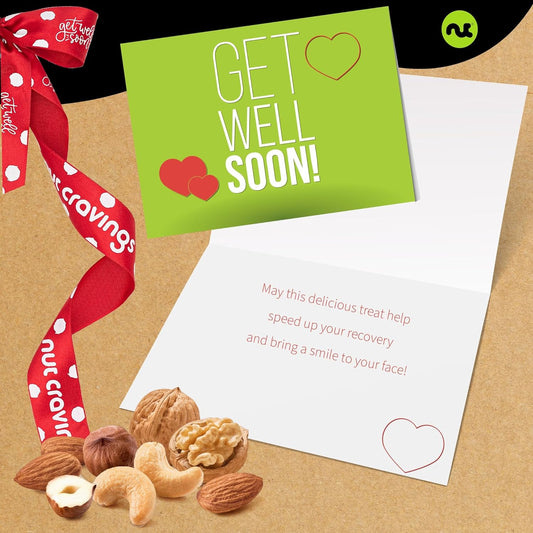 Nut Cravings Gourmet Collection - Get Well Soon Nuts Gift Basket with Get Well Soon Ribbon (7 Assortments) Care Package Variety Tray, Healthy Kosher Snack Tray, Adults Women Men