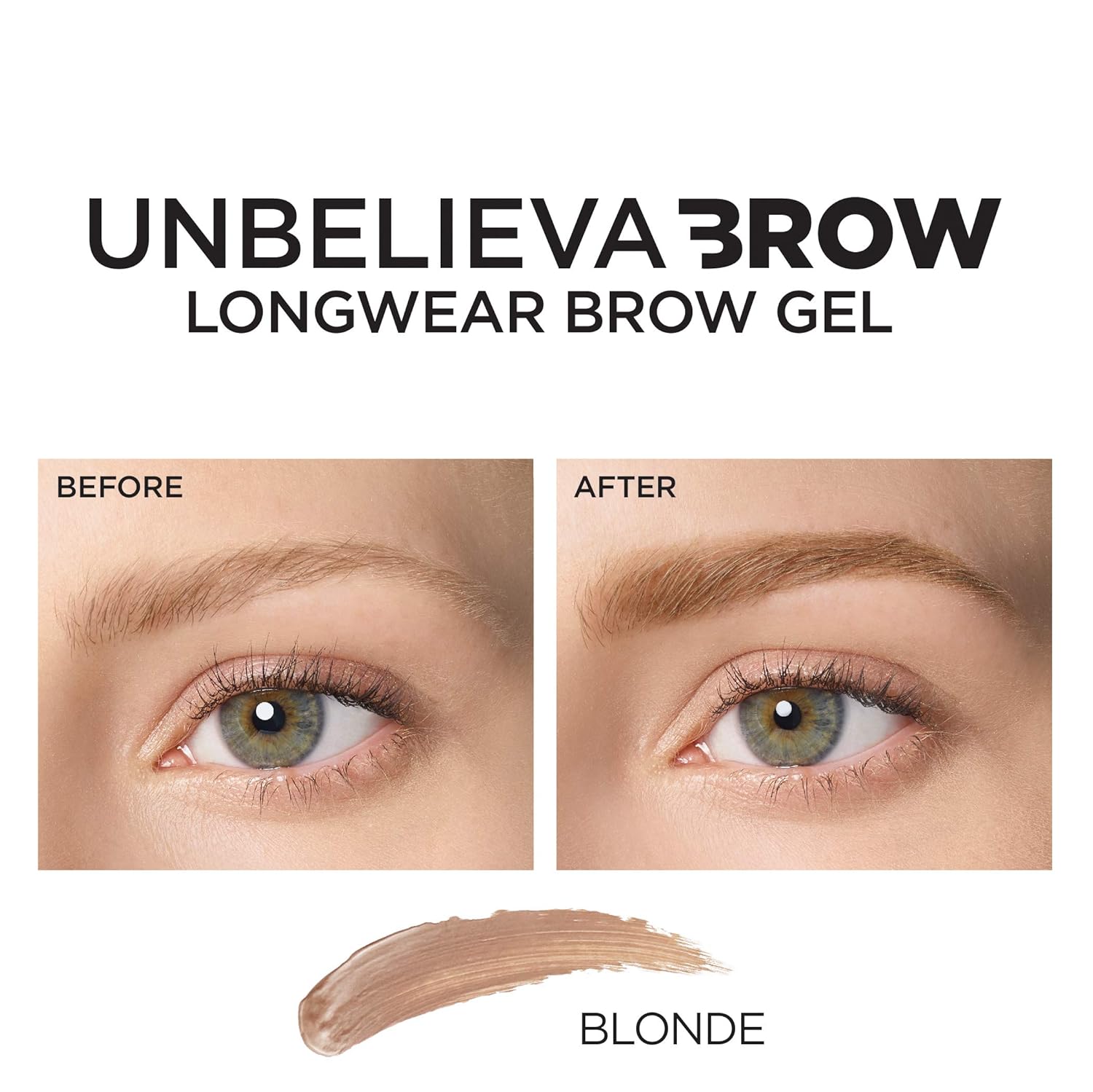 L'Oreal Paris Unbelieva-Brow Longwear Waterproof Tinted Brow Gel, Smudge-resistant, Transfer- Proof, Quick Drying, Easy and quick application with precise brush, Blonde, 0.15 fl. oz. : Beauty & Personal Care