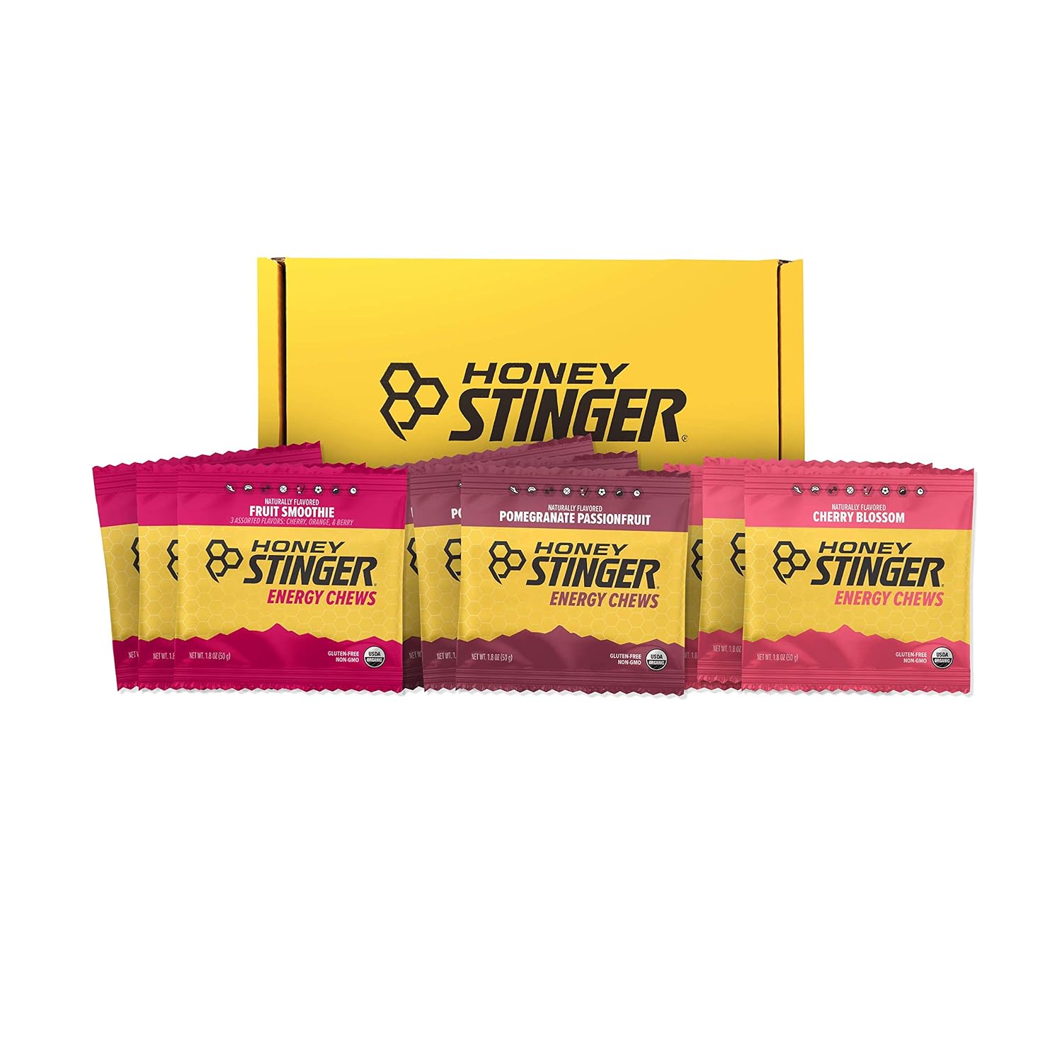 Honey Stinger Organic Energy Chew Variety Pack | 3 Pack Each Of Fruit Smoothie, Pomegranate Passionfruit And Cherry Blossom | Gluten Free & Caffeine Free | Sports Nutrition For All Exercises