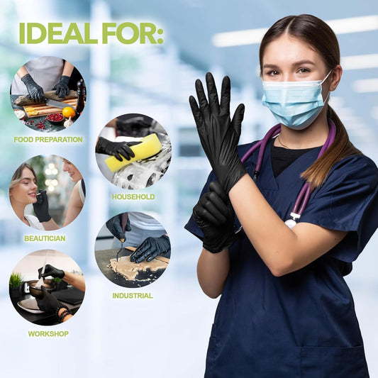 Inspire Black Nitrile Gloves | The Original Quality Black Gloves Disposable Latex Free | 4.5 Medical Gloves Cooking Gloves