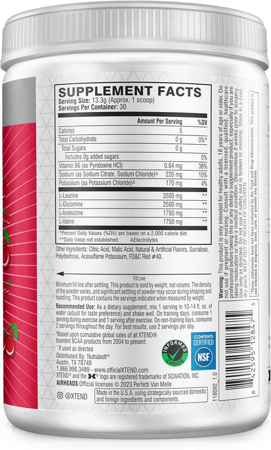 Xtend Original Bcaa Powder Airheads Cherry | Zero Carb, Zero Sugar - Post Workout Muscle Recovery Drink With Amino Acids - 7G Bcaas For Men & Women | 30 Servings, Airheads Cherry