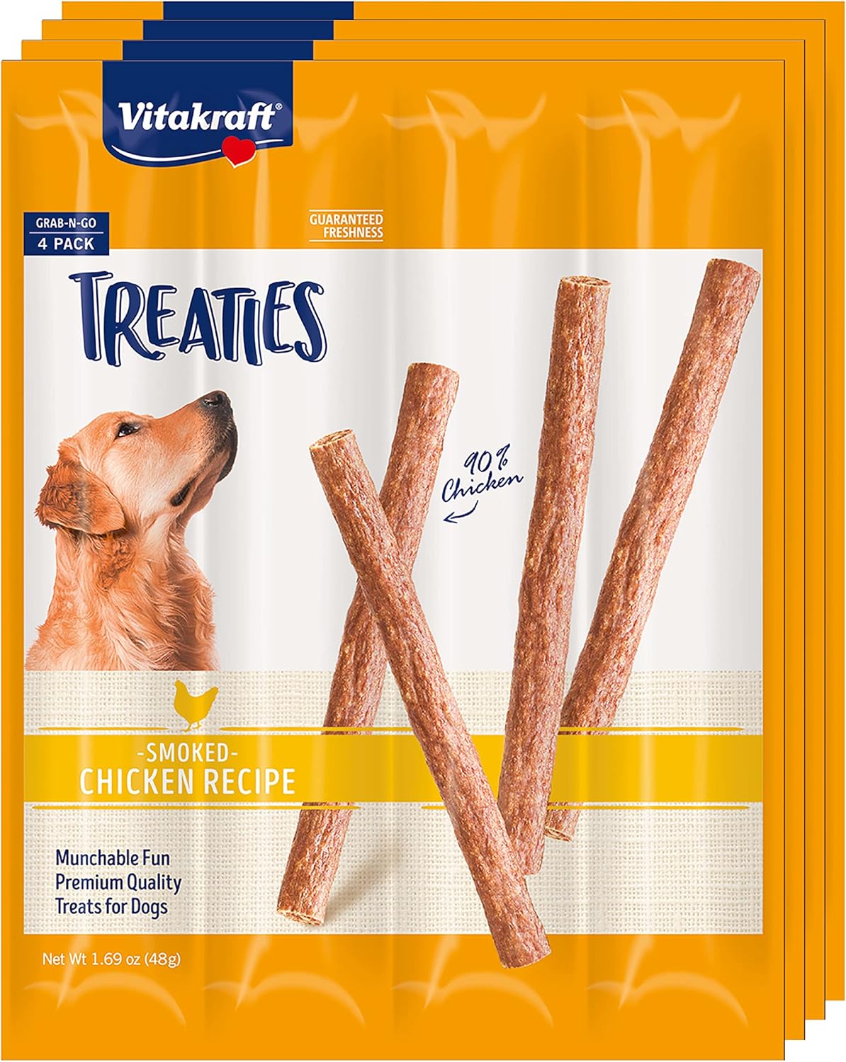 Vitakraft Treaties Dog Chew Sticks - Treats Made With 90% Chicken - Soft Dog Jerky Treats - Dog Chews No Rawhide, 16-Sticks