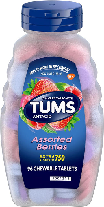 Tums Extra Strength Assorted Berries Antacid Tablets For Heartburn Relief, 96 Count