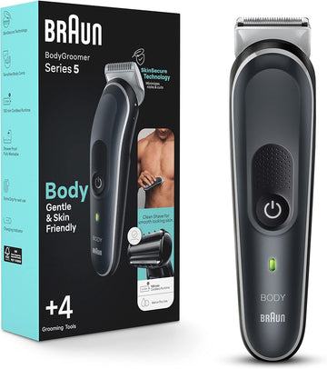 Braun Body Groomer Series 5 5360, Body Groomer For Men, For Chest, Armpits, Groin, Skinsecure Technology For Gentle Use And Clean Shave Attachment, Waterproof, Cordless With 100-Min Run Time