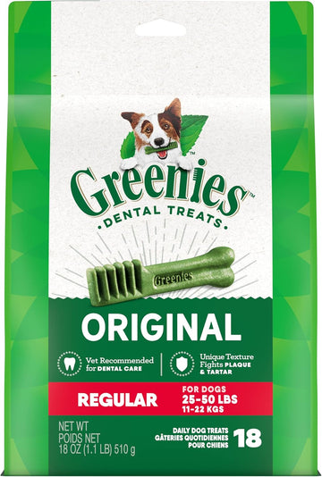 Greenies Original Regular Natural Dental Care Dog Treats, 18 Oz. Pack (18 Treats)