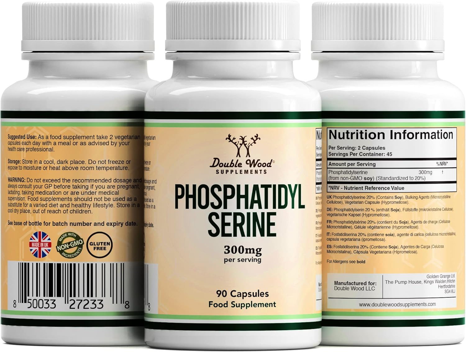 Double Wood Phosphatidylserine Supplement | 90 High Strength Phosphatidylserine Capsules - 300mg per Serving | Non-GMO & Gluten Free : Amazon.co.uk: Health & Personal Care