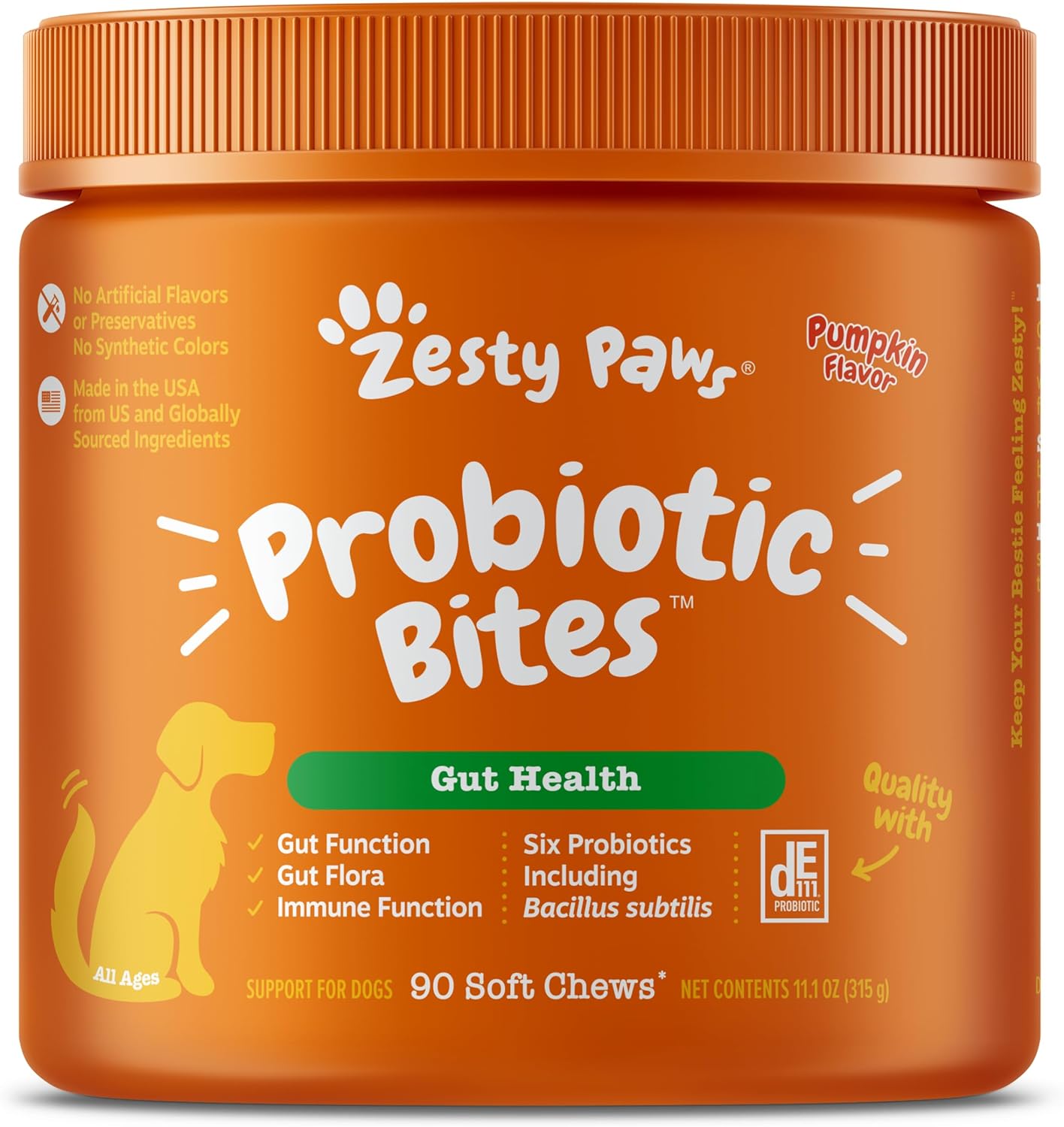 Zesty Paws Probiotics For Dogs - Digestive Enzymes For Gut Flora, Digestive Health, Diarrhea & Bowel Support - Clinically Studied De111 - Dog Supplement Soft Chew For Pet Immune System - Pumpkin