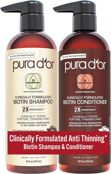 Pura D'Or Professional Grade Thickening Shampoo Clinically Tested Hair Thinning Therapy Super Concentrated For Maximum Results, Sulfate Free Natural & Organic Ingredients, Men & Women, 473 Ml