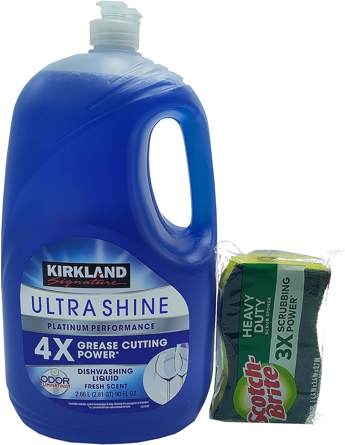 Kirkland Signature Ultra Shine Liquid Dish Soap, 90 fl oz with Heavy Duty Sponge