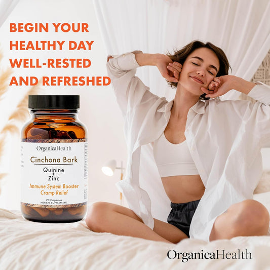 Quinine For Leg Cramps Defense, Restless Legs Relief - Organic Quinine With Zinc 50Mg - Cinchona Bark Herbal Supplement For Muscle Cramp, Immune And Digestive - 70 Vegan Capsules - Organica Health