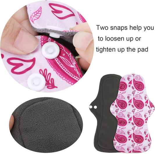 PHOGARY Reusable Menstrual Pads (7 in 1), Bamboo Cloth Pads for Heavy Flow with Wet Bag, Washable Overnight Cloth Panty Liners Period Pads, Large Sanitary Pads Set with Wings for Women