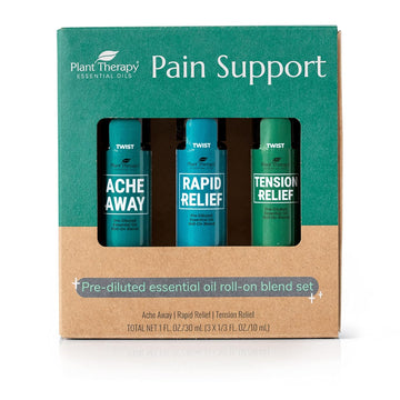 Plant Therapy Pain Support Essential Oil Roll On Blend Set 10 Ml (1/3 Oz) Each Of Ache Away, Rapid Relief & Tension Relief, Pure, Pre-Diluted, Essential Oil Blends