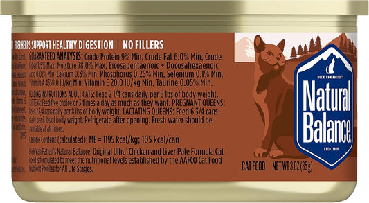 Natural Balance Ultra Premium Chicken & Liver Cat Food, Wet Canned Food For Cats, 3-Oz. Can (Pack Of 24)