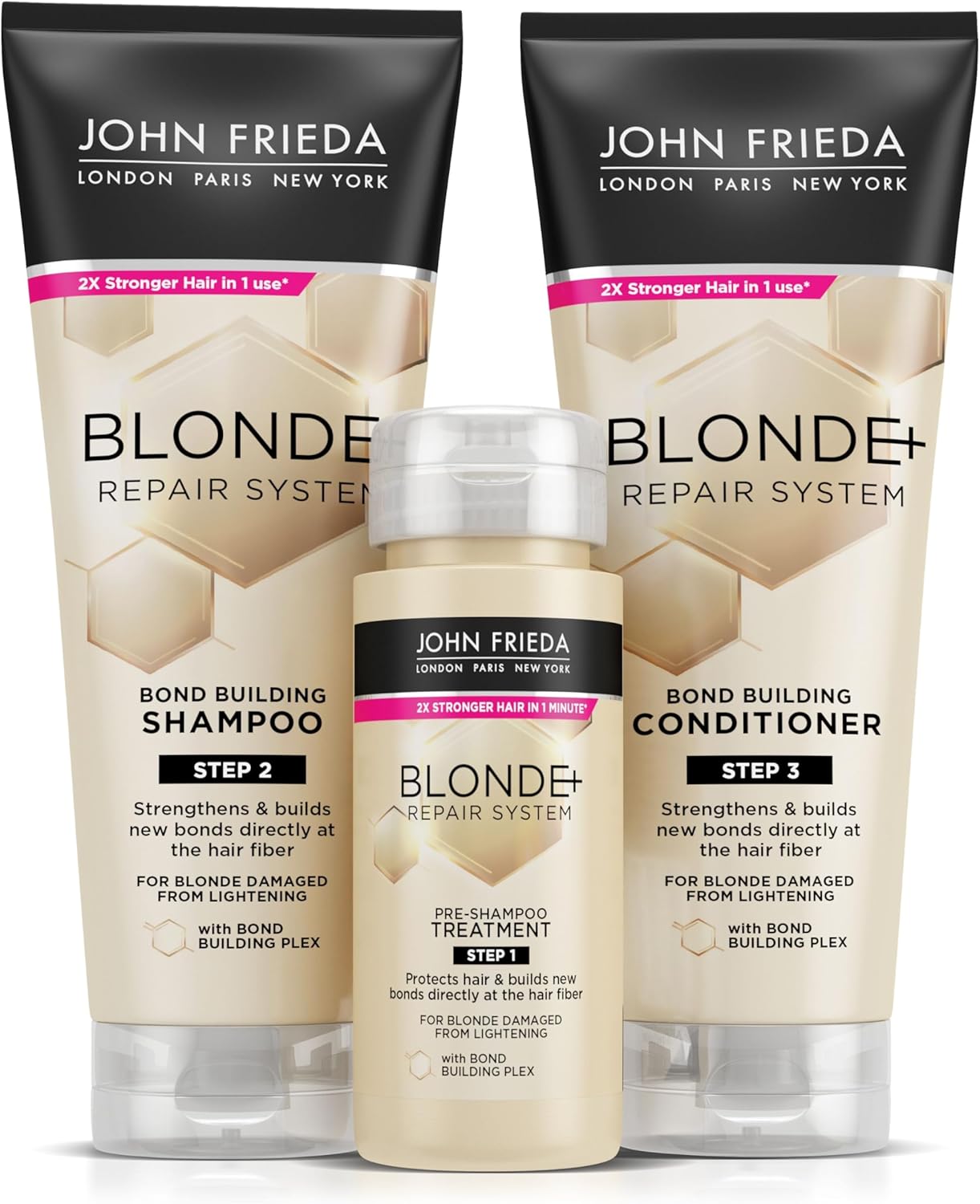 John Frieda Blonde+ Repair Sytem Bundle, Shampoo & Conditioner 250Ml And Pre Treatment Shampoo 250Ml