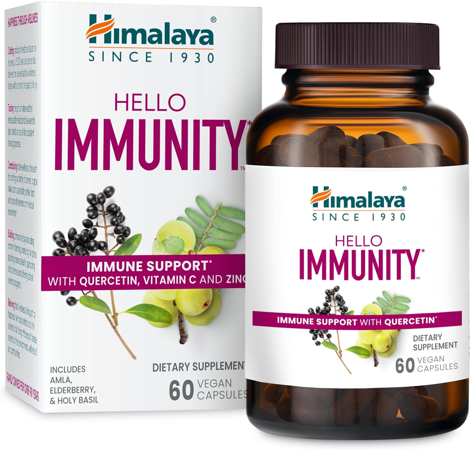 Himalaya Hello Immunity With Quercetin, Vitamin C, Vitamin D, Zinc, Amla, Elderberry & Holy Basil For Daily Immune Support, Vegan, Gluten Free, 60 Capsules, 1 Month Supply