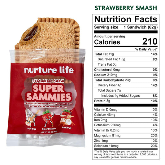 Nurture Life Crustless Sandwiches, Strawberry Smash Super Sammies, Healthy Toddler Snacks, Nut-Free, Allergen-Friendly, Non-Gmo, School Safe, Thaw & Eat, Organic Focus, Fresh Meals For Kids, 3 Pack