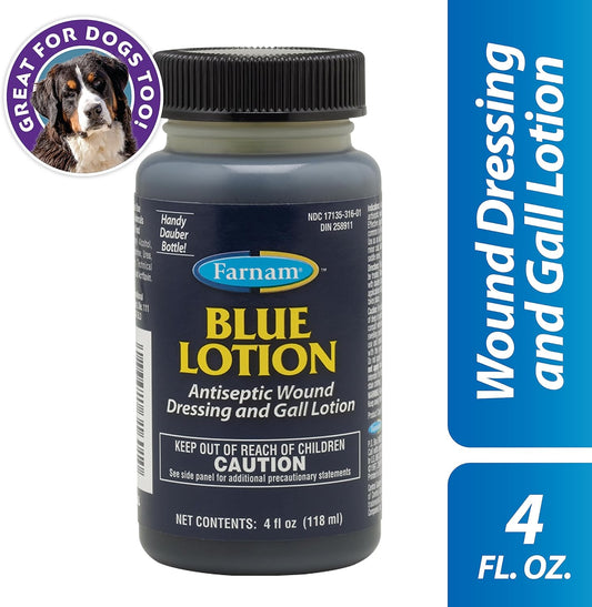 Farnam Blue Lotion Antiseptic Wound Dressing and Gall Lotion for use on Horses and Dogs, Blue 4 Ounces : Horse Liniments : Pet Supplies