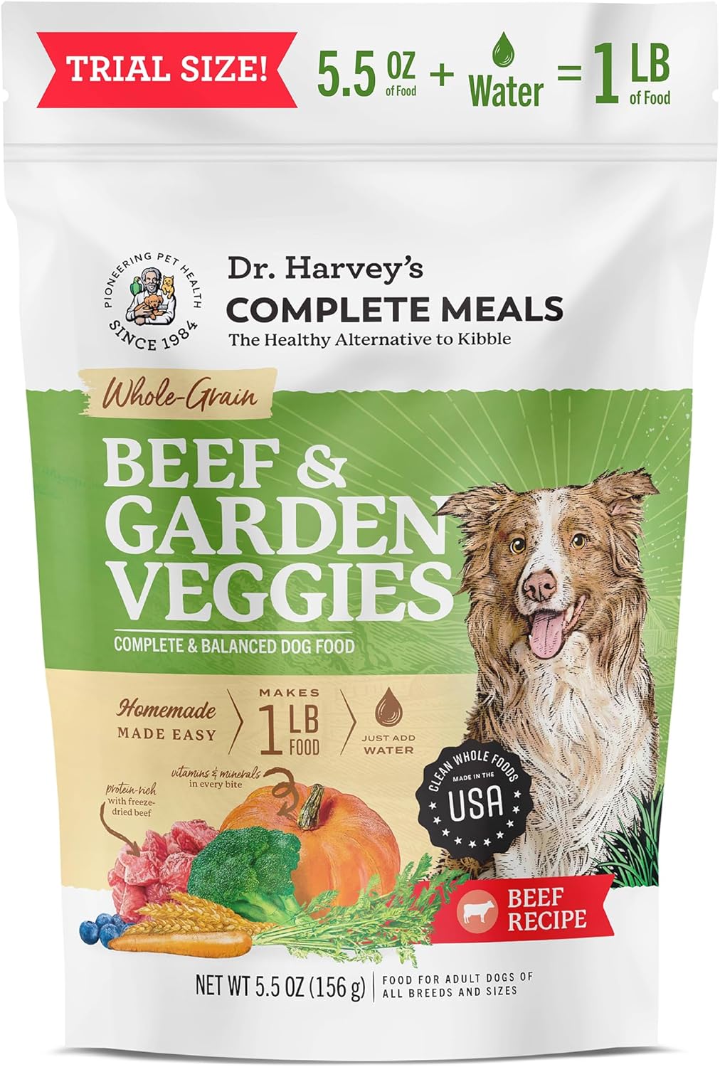 Dr. Harvey'S Beef & Garden Veggies Dog Food, Human Grade Whole-Grain Dehydrated Dog Food With Freeze-Dried Beef (5.5 Ounces, Trial Size)