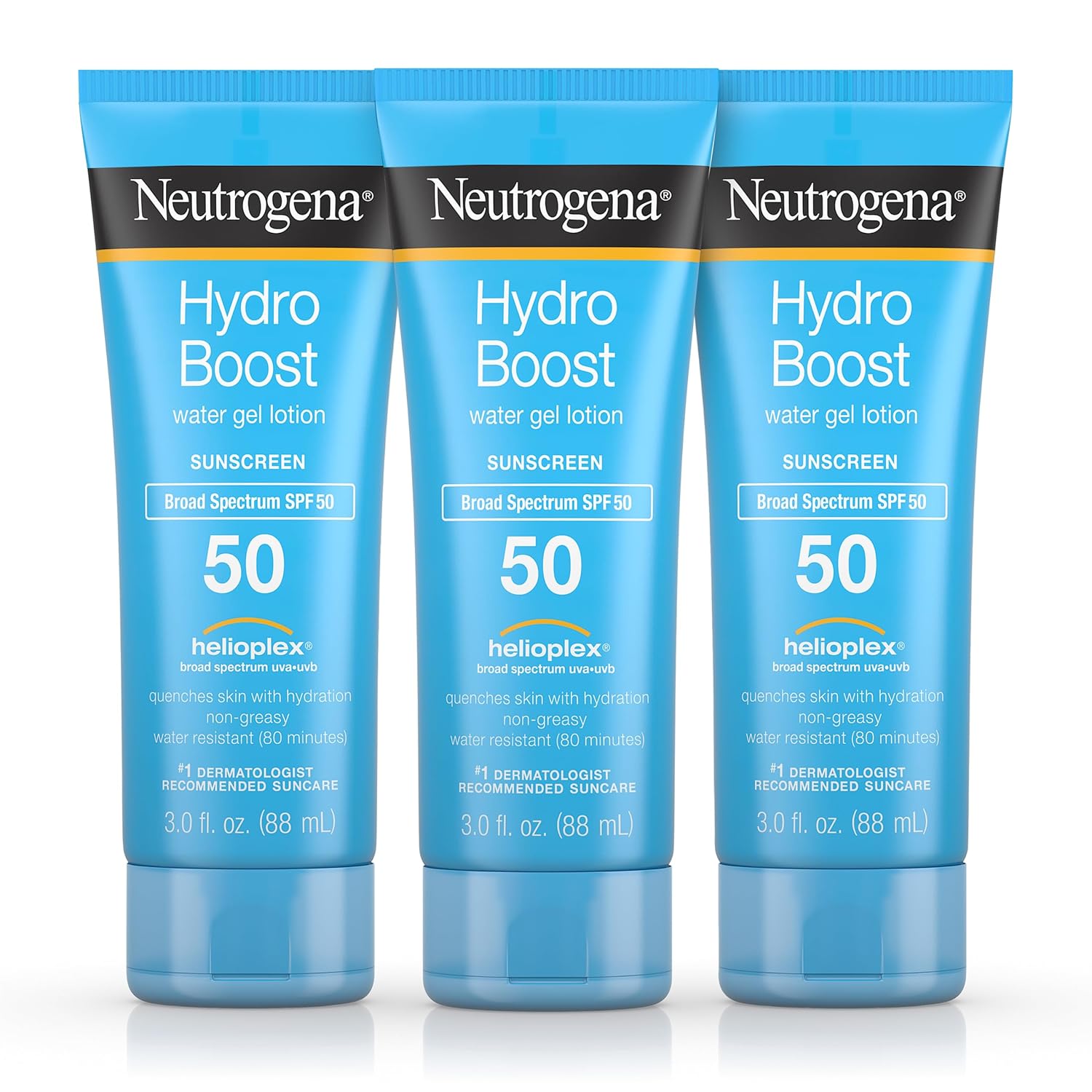 Neutrogena Hydro Boost Moisturizing Water Gel Sunscreen Lotion With Broad Spectrum Spf 50, Water-Resistant & Non-Greasy Hydrating Sunscreen Lotion, Oil-Free, 3 Fl. Oz, Pack Of 3