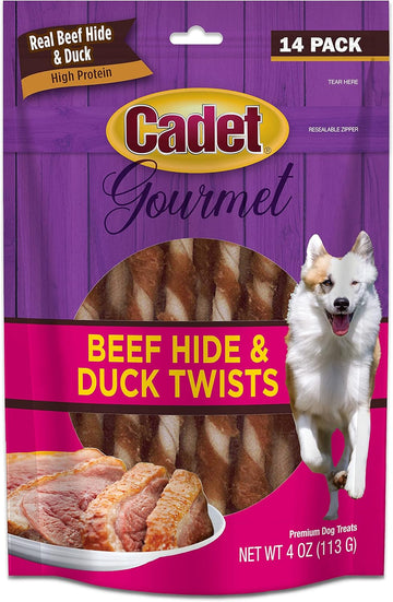 Cadet Gourmet Beef Hide Twist Chew Sticks, Long Lasting & Natural Chew Treats For Dogs, Inspected & Tested In Usa, Duck Flavor (14 Count)
