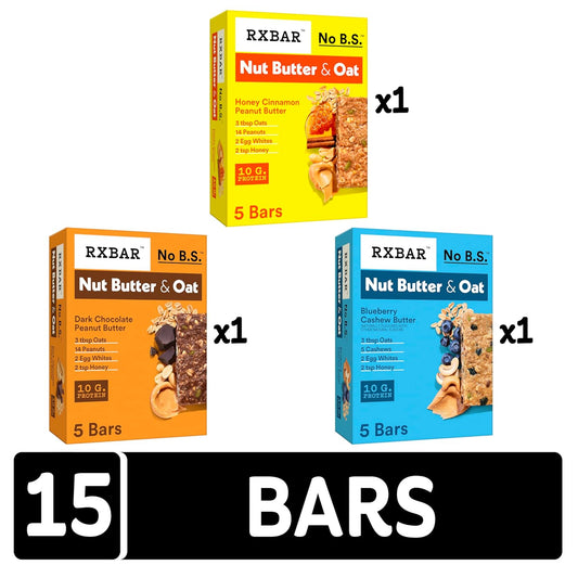 Rxbar Nut Butter And Oat Protein Bars, Protein Snack, Snack Bars, Variety Pack (3 Boxes, 15 Bars)