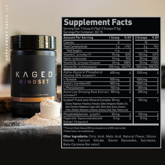 Kaged Nootropic Formula | Mindset | Focus And Productivity Supplement | Stimulant Free | Enhances Memory, Mood, Clarity | 30 Servings