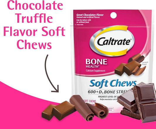 Caltrate Soft Chews 600 Plus D3 Calcium Vitamin D Supplement, Chocolate Truffle - 60 Count