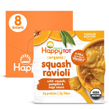 Happy Tot Organics Love My Veggies Bowl, Squash Ravioli With Squash, Pumpkin & Sage Sauce, 4.5 Ounce Pouch (Pack Of 8) Packaging May Vary