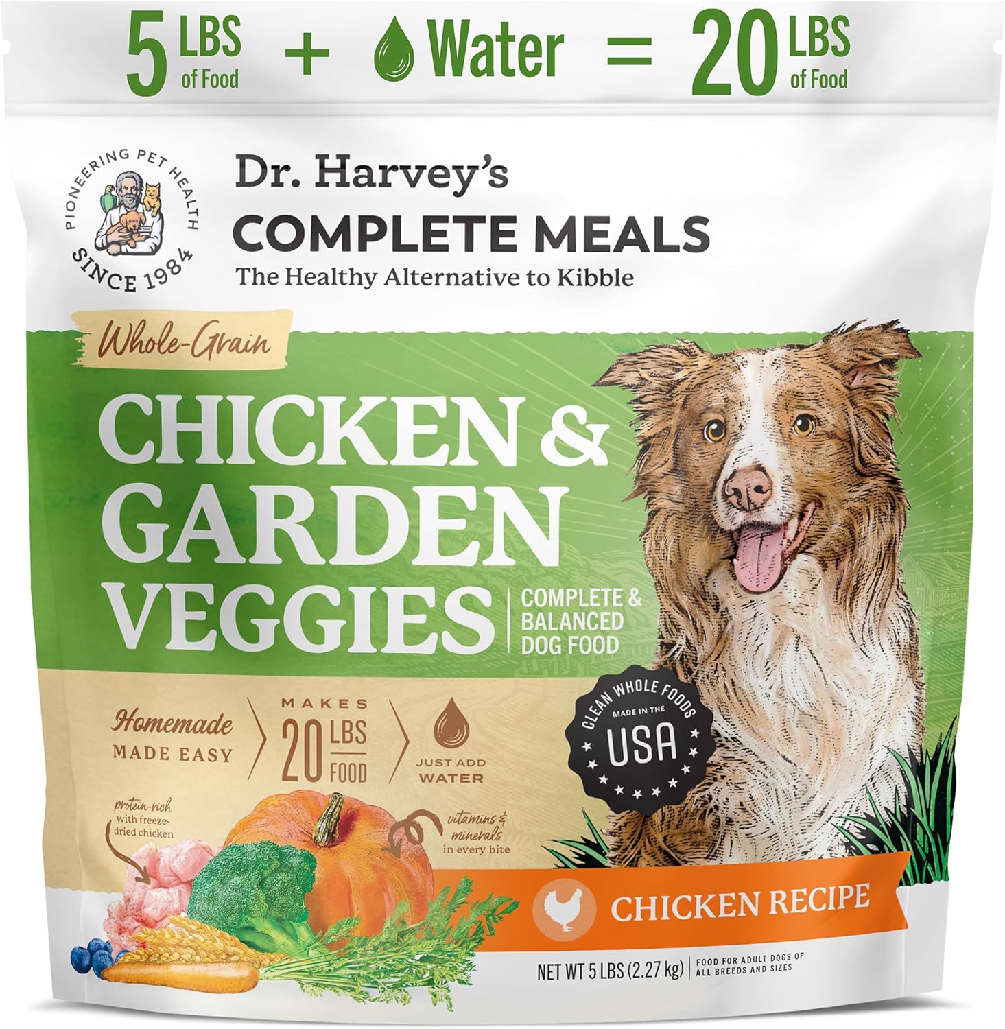 Dr. Harvey'S Chicken & Garden Veggies Dog Food, Human Grade Whole-Grain Dehydrated Dog Food With Freeze-Dried Chicken (5 Pounds)