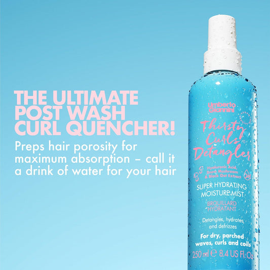 Umberto Giannini Thirsty Curls Detangler Super Hydrating Moisture Mist 250Ml - Vegan Leave In Conditioner Spray For Dry, Knotty Hair