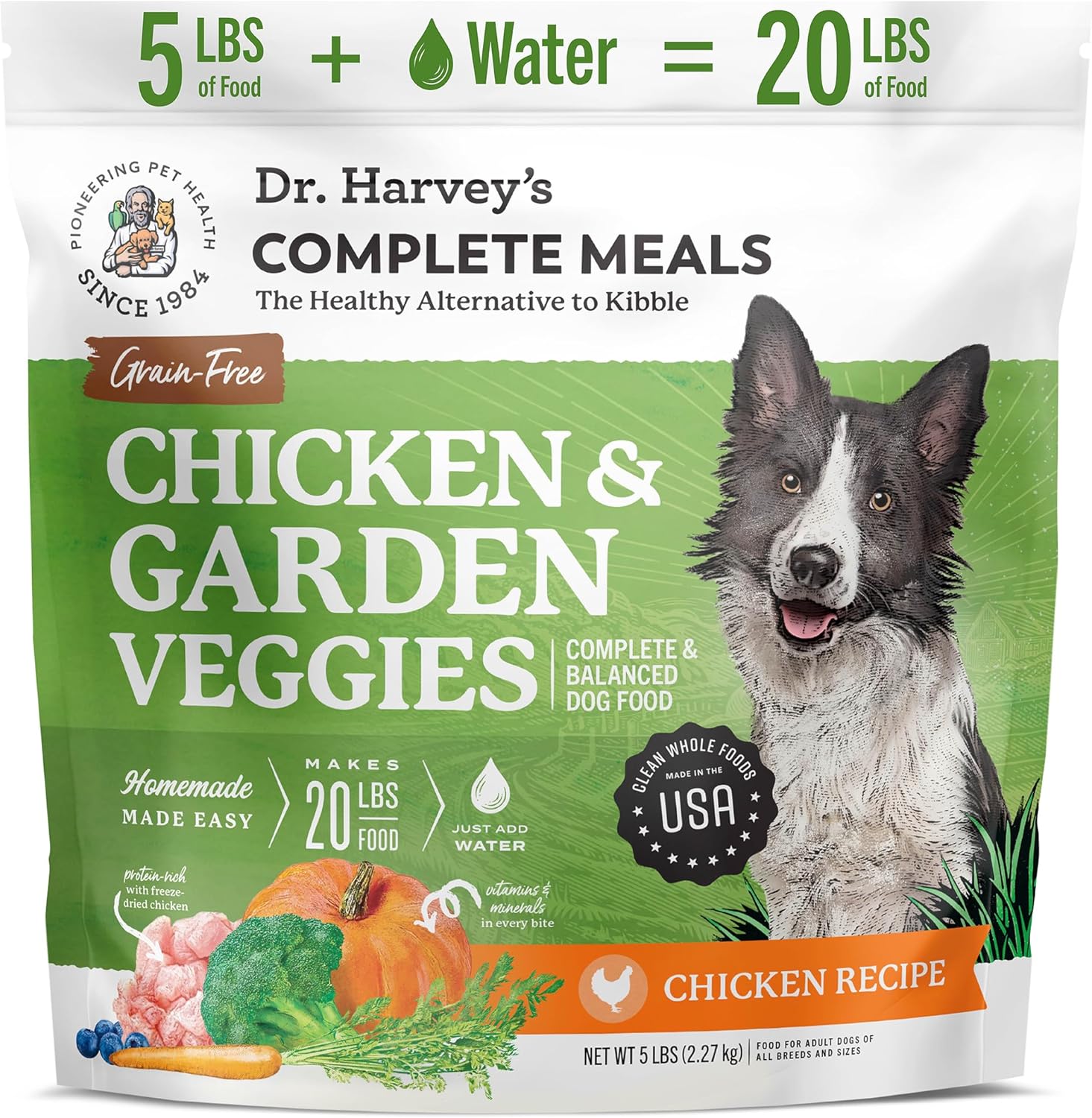 Dr. Harvey'S Chicken & Garden Veggies Dog Food, Human Grade Grain-Free Dehydrated Food For Dogs With Freeze-Dried Chicken (5 Pounds)