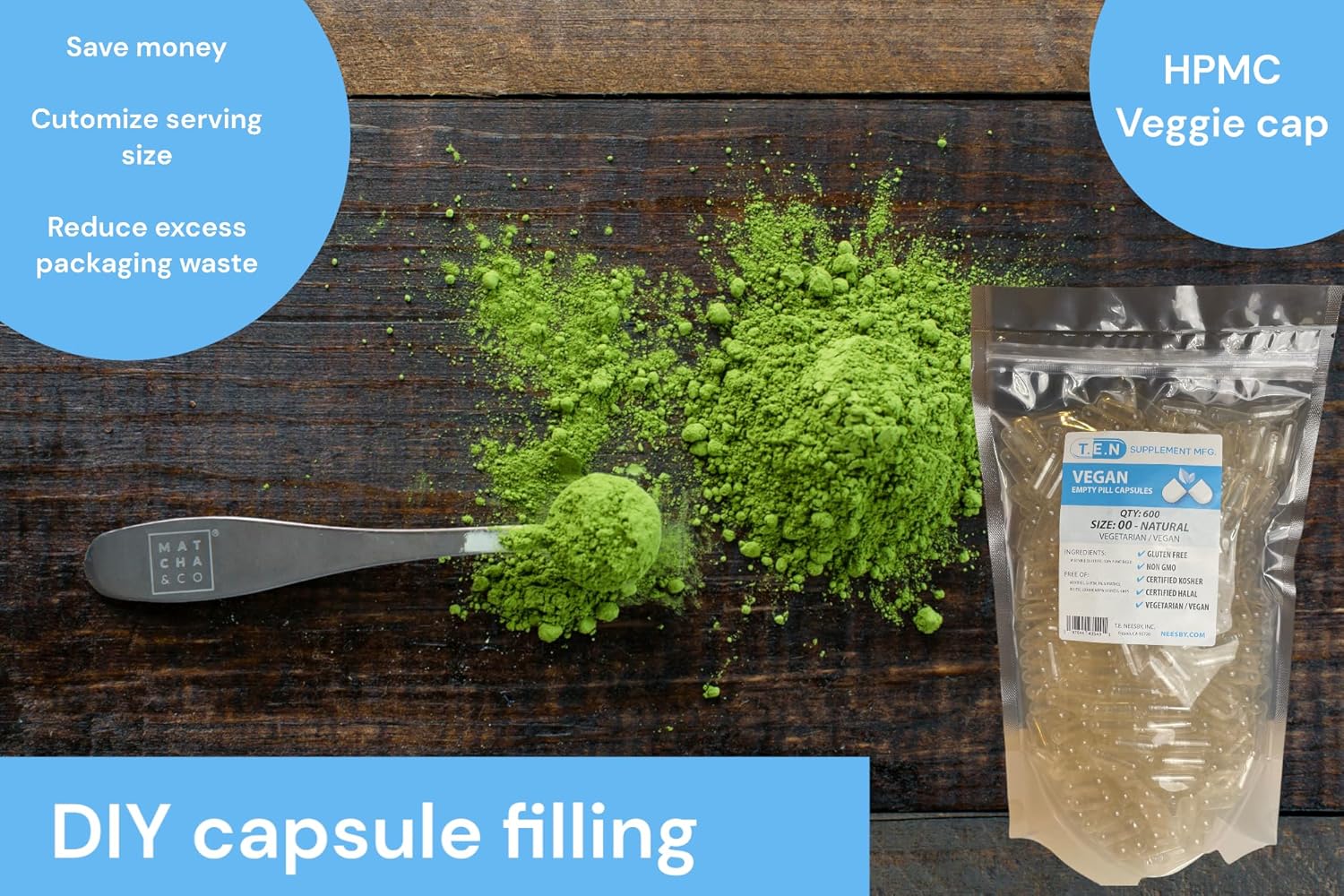 T.E. Neesby Vegan Empty Pill Capsules-Size 00 Pull Apart Caps - 600 Count - Clear Caps - Diy Capsule Filling : Health & Household