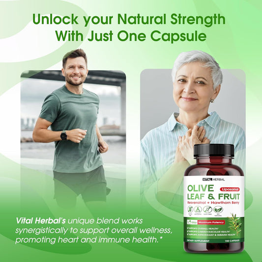 Vital Herbal Organic Olive Fruit & Leaf With Hawthorn Berry Capsules – 150 Capsules – Supports Overall Health, Antioxidant & Immune Function – Made In The Usa