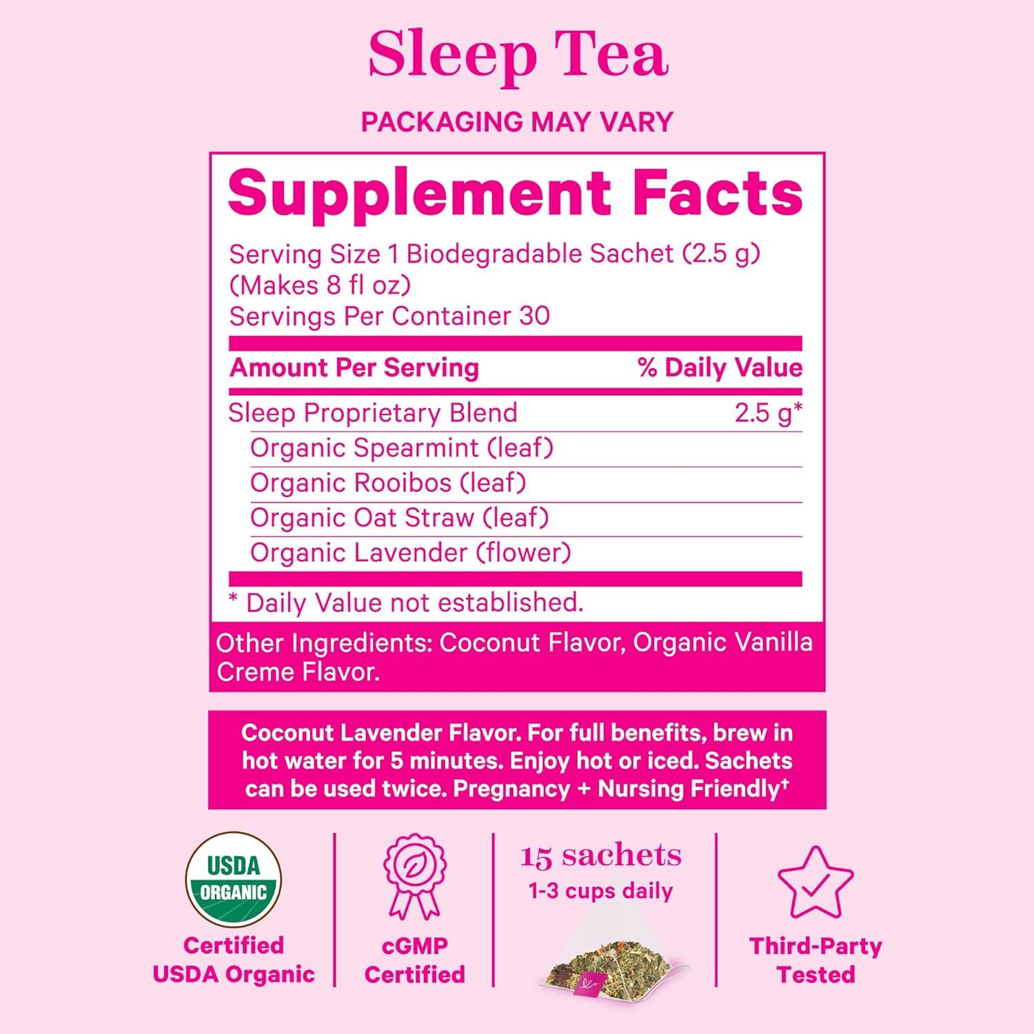 Pink Stork Organic Sleep Tea - Melatonin-Free - Calming Lavender Coconut Herbal Tea to Naturally Support Sleep - Pregnancy Friendly Bedtime Tea, Caffeine-Free - 15 Sachets : Health & Household