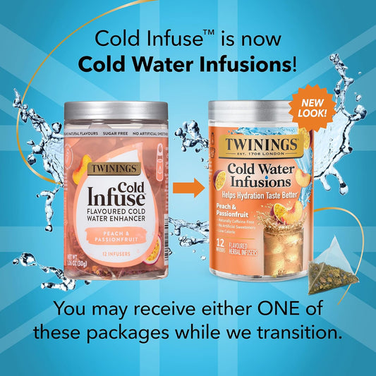 Twinings Cold Infuse Flavored Water Enhancer, Peach & Passionfruit, 12 Count (Pack Of 6), Enjoy Hot Or Iced