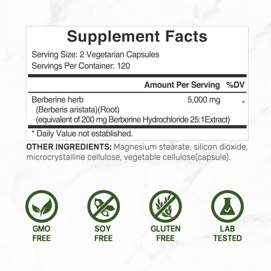 Deal Supplement Berberine Max Supplement With Turmeric, 5,000Mg Per Serving, 240 Veggie Capsules – 97% Pure Berberine Hcl – 25:1 Root Extract – Vegetarian Friendly, Non-Gmo