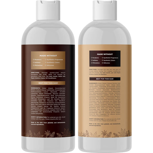 Maple Holistics Castor Oil Shampoo And Conditioner Set - Sulfate Free Shampoo And Conditioner For Fine Hair And Dry Scalp Care With Biotin Collagen, Rosemary Essential Oil - Vanilla Scent, 16 Fl Oz