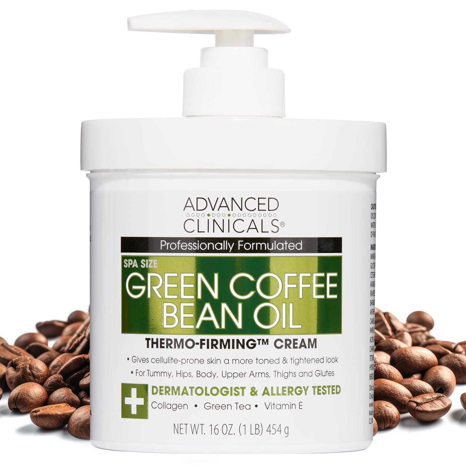 Advanced Clinicals Green Coffee Bean Thermo - Firming Body Lotion | Caffeine Infused Collagen Cream Moisturizer & Body Cream For Women, Stomach, Legs, & To Improve Look Of Textured Crepey Skin, 16 Oz