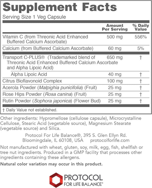 Protocol Protosorb C 500 - Highly Absorbable Vitamin C - for Immune System & Bone Health Supplement* - with Alpha-Lipoic Acid - Buffered, Non-Acidic Vitamin C - 100 Veg Caps