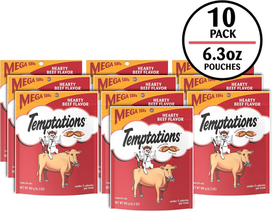 Temptations Classic Crunchy And Soft Cat Treats Hearty Beef Flavor, 6.3 Oz. Pouch (Pack Of 10)