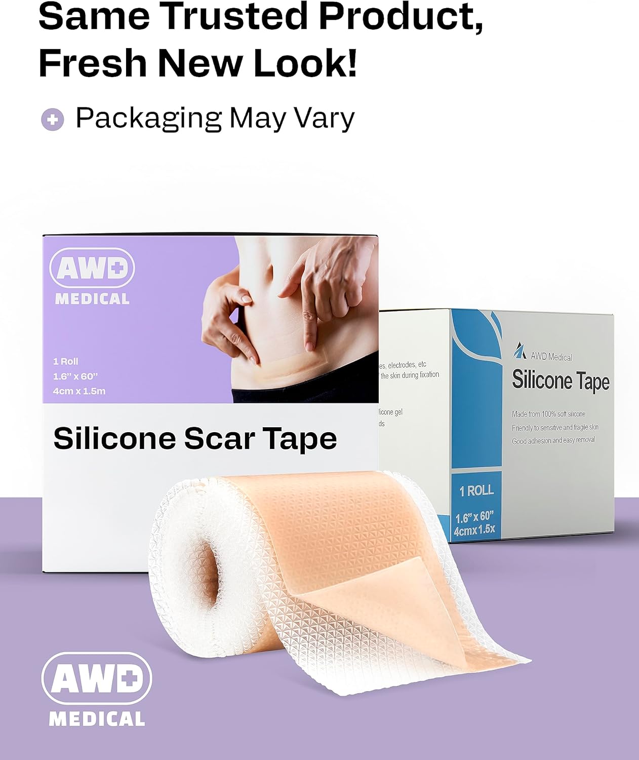 Awd Silicone Scar Sheets For Surgical Scars - Seamless Medical Grade Silicone Scar Tape For C Section, Tummy Tuck Tape - Silicone Skin Patches After Surgery Must Haves (1.6" X 60" Seamless Roll)