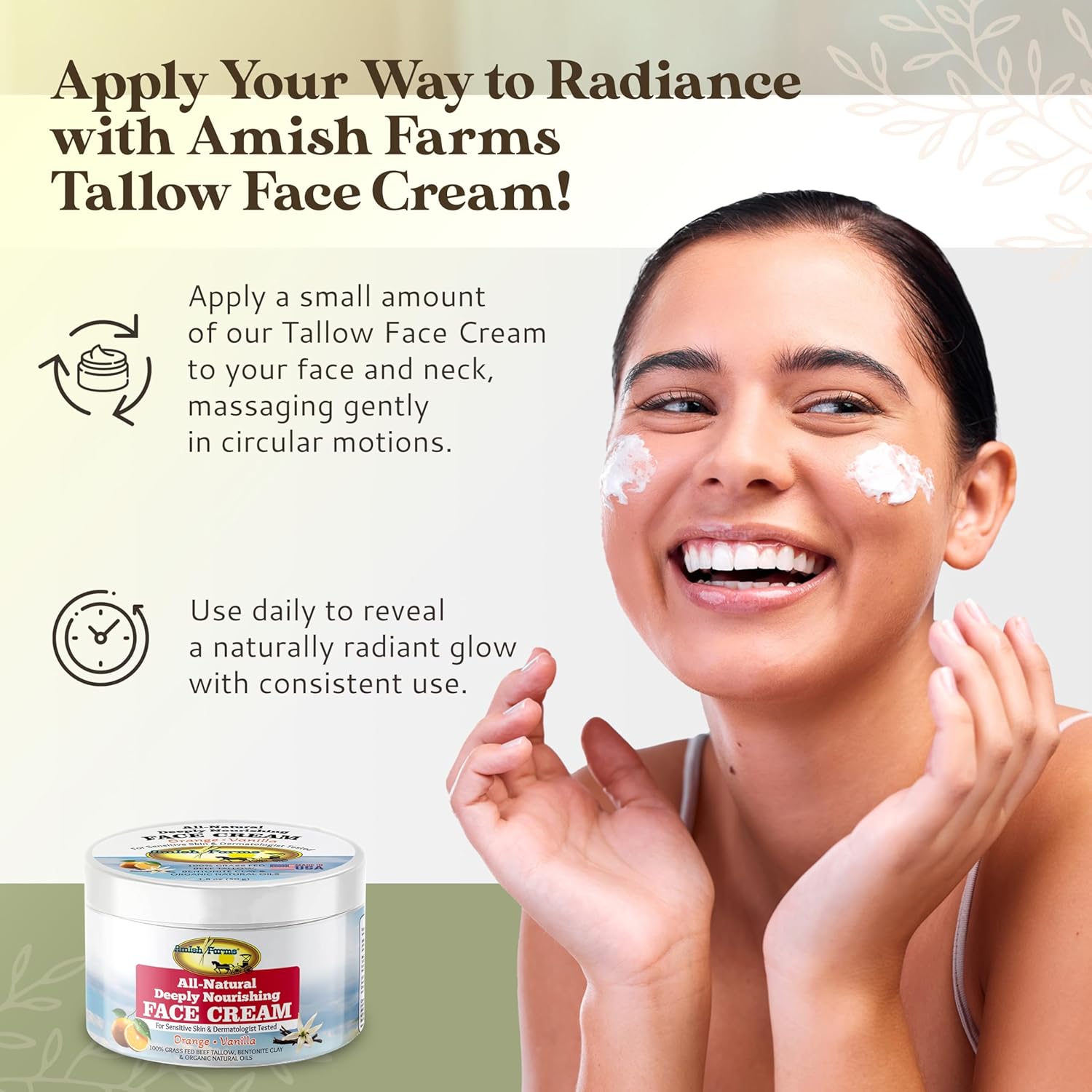 Amish Farms Tallow Face Cream - Handcrafted Beef Tallow For Skin Moisturizer Infused With Natural Ingredients, Orange & Vanilla Oils, 100% Grass-Fed Beef Tallow For Hydrated & Radiant Skin (50G Jar) : Beauty & Personal Care