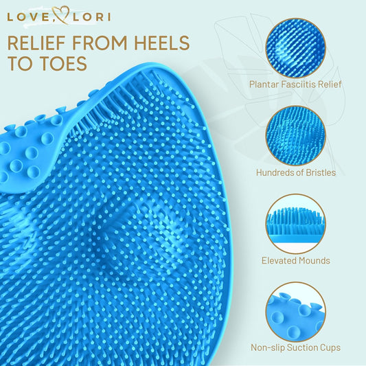 Love, Lori Plantar Fasciitis Relief Feet Scrubber Foot Massager For Shower, Provides Heel & Foot Relief With Foot Massagers & Plantar Fasciitis Ball - Non-Slip & Suction Cups, Regular (Blue)