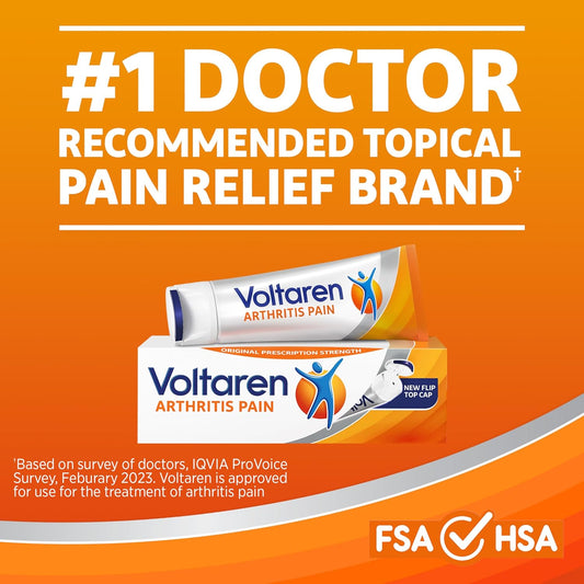 Voltaren Arthritis Pain Gel for Powerful Topical Arthritis Pain Relief - NEW Easy Open Cap - 100 g Tube And 20 g Travel Size Tube