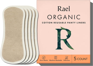 Rael Reusable Panty Liners Menstrual, Organic Cotton Cover - Postpartum Essential, Cloth Panty Liners For Women, Washable, Soft And Thin, Leak Free, Sensitive Skin (5 Count, Brown)