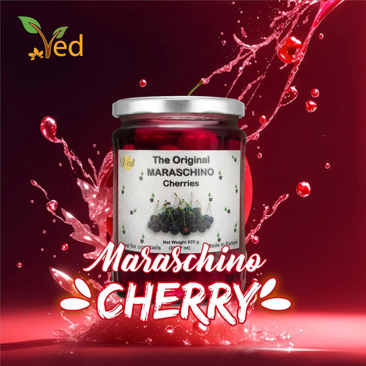 Ved Gourmet Original Maraschino Cherries - Italian Cherry For Old-Fashioned Cocktails - Vegan Cocktail, Bourbon Cherries In Natural Syrup For Cocktail Garnish - 620Gjar
